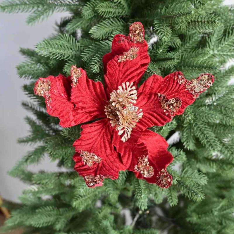 Simulation Christmas Flower 35cm Flannel Sequins Christmas Flower Christmas Tree Ornament Home Christmas Ornament