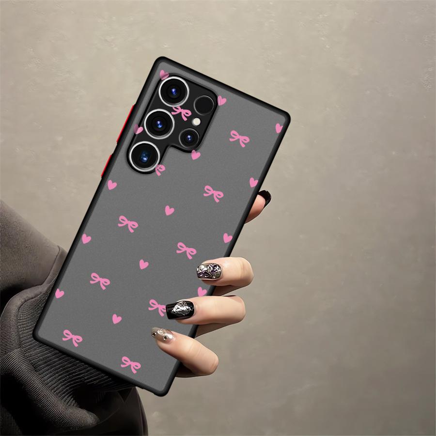 INS Korean Cute Love Heart Bow Funda Back Phone Cover Case for Samsung Galaxy S21 S24 Plus S26 S22 S20 FE Note 20 Ultra 10+ S23