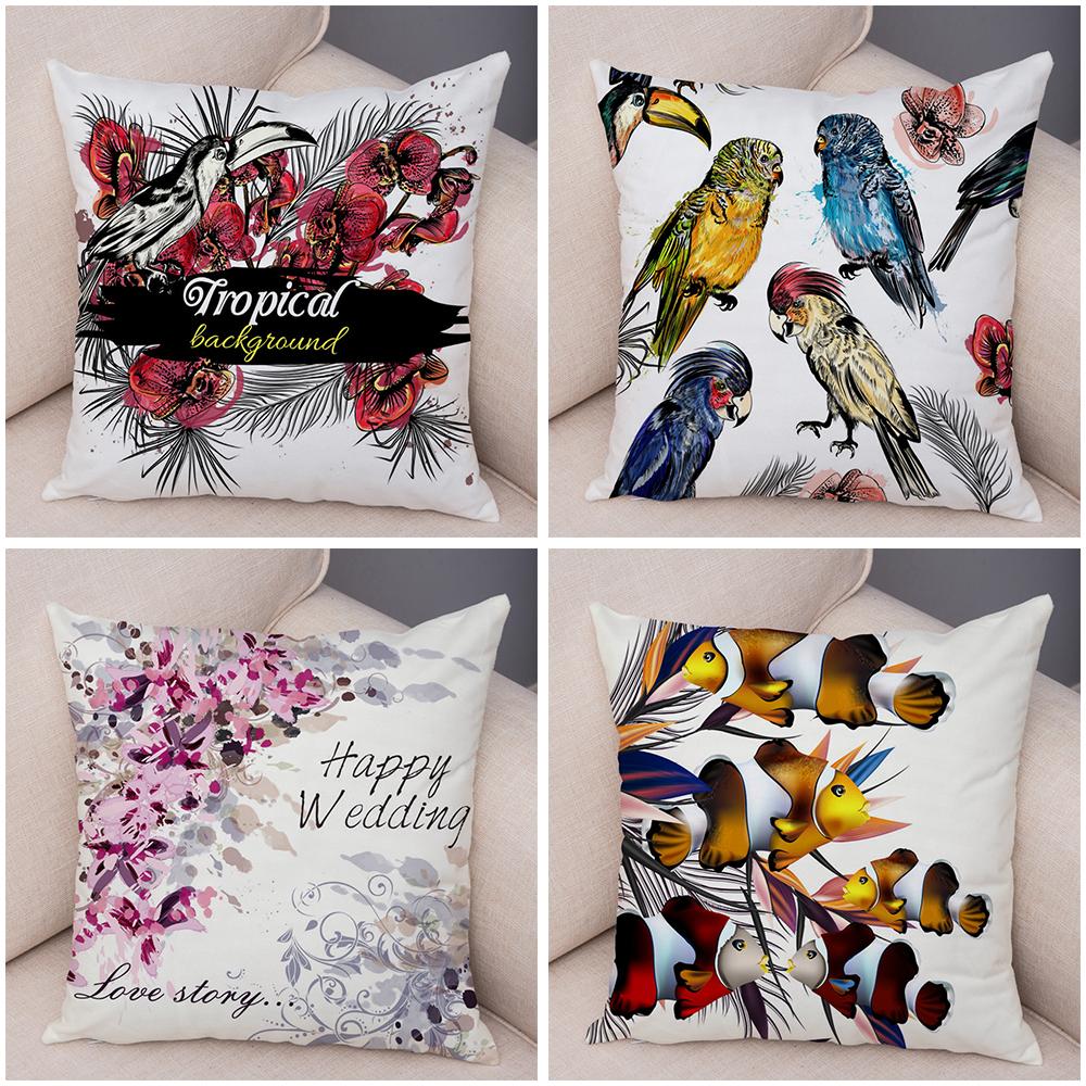 Exotic Flower Cushion Cover Orchid Palm Leaf Design Decorative Throw Pillow Case Living Room Bedroom Sofa Decor