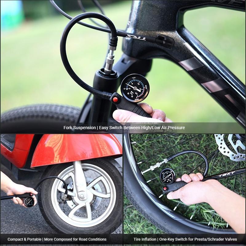 OFFBONDAGE Portable Bicycle Pump 300PSI Bike Air Pump Portable Tire Inflator MTB Road Bike Pump with Gauge Schrader Presta Valve