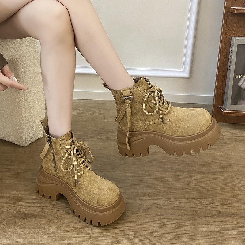 Women's Fashion Hundred Soft Elastic Comfortable Ankle Boots Shock Absorbing Anti-slip Casual Sports Lace-up Martin Boots