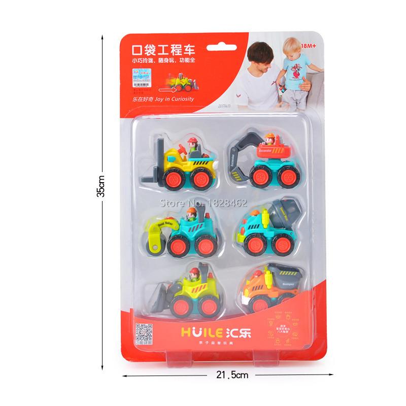 6 Stück/Set Kinderspielzeug Reibungsantrieb Schieben und Spielen Fahrzeuge Ingenieurteam LKW Betonmischer Planierraupe Früherziehendes Kinderspielzeug