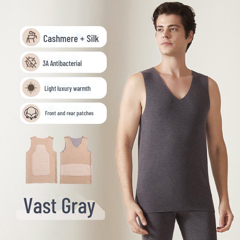 Men's Silk-Cashmere Antibacterial Seamless Warm Vest for Autumn and Winter