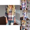 Women Long Sleeve Plaid Linen Shirt With Turndown Collar For Casual Office Wear