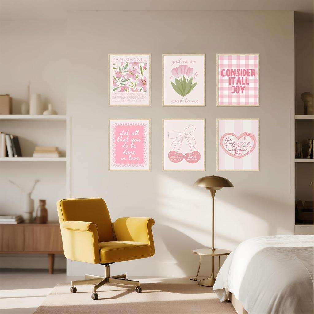 Pink Christian Bible Verse Wall Art Posters Set, Pink Floral Wall Decor Religious Scripture Canvas Prints Paintings Faith Pirational Preppy Pictures