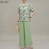 Damen Halbsleeve Blumenprint Bluse und Lange Hose Lässige Zweiteilige Sets