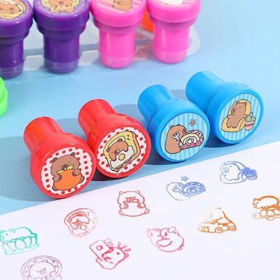 12PCS/Set Cartoon Plastic Self-ink Seal DIY Painting Capybara Patterns Capybara Stamps Photo Album Stamp Children