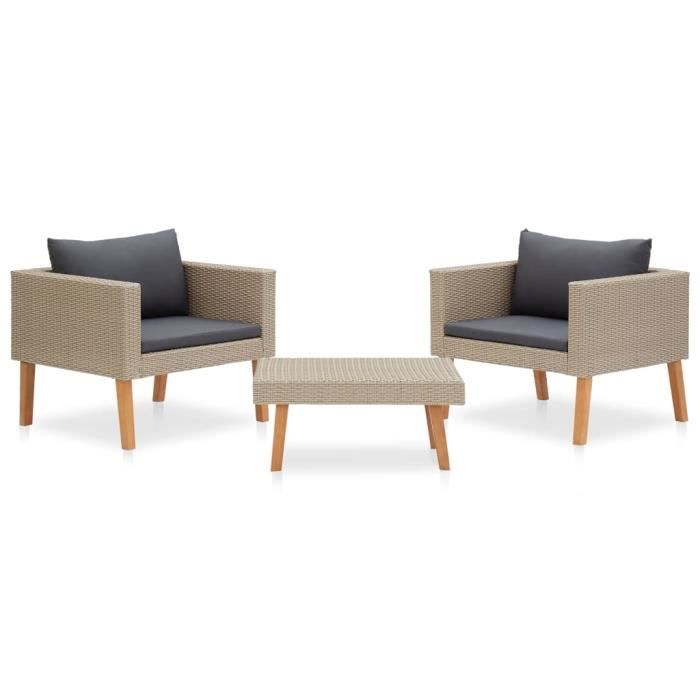 Salon de jardin 3 pcs avec coussins - Beige - 76 x 67 x 60 cm