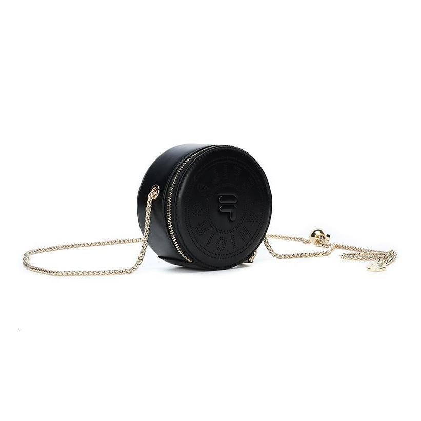 FILA Textured Commuter Chain Polyurethane Mini Round Shoulder Crossbody Bag Women bags Black F13W229167F-BK
