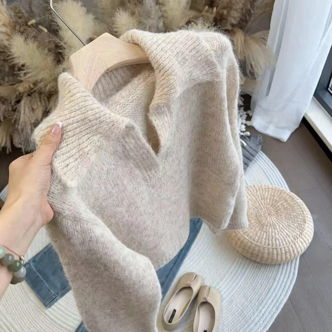 

Women s French Style Sweater: Elegant Small Lapel Design, Soft Milky Texture, Versatile Solid Color, Perfect for Layering One Size хакі