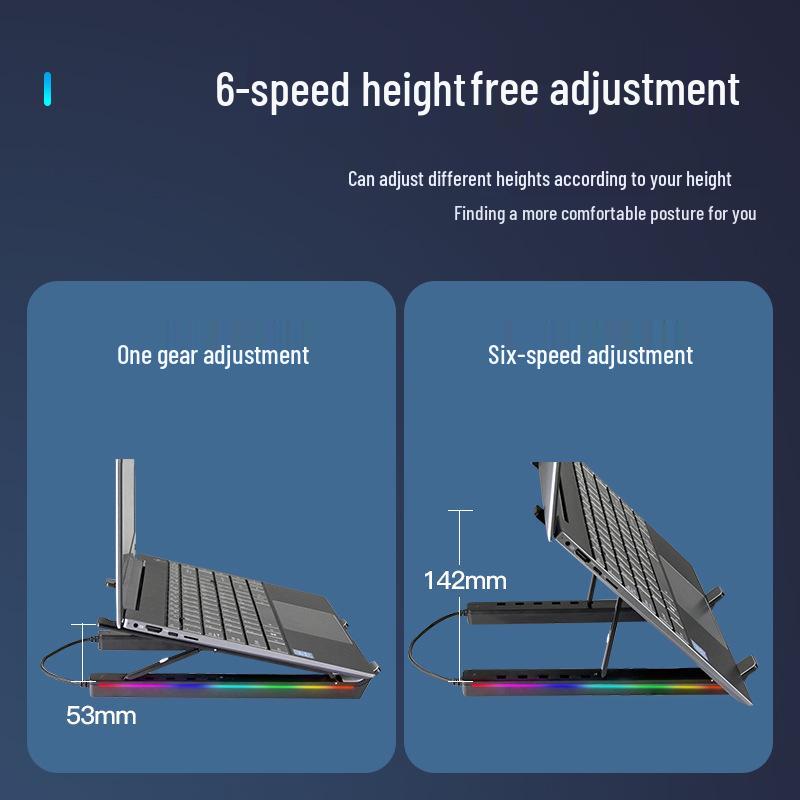 Portable Aluminum Laptop Stand with RGB Lighting and Cooling Support