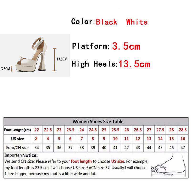 Fashion Women Shoes Sexy 13.5CM Super High Heels Platform Sandals for Women Summer Fashion Pearl Peep Toe Wedding Banquet Shoe Zapatos