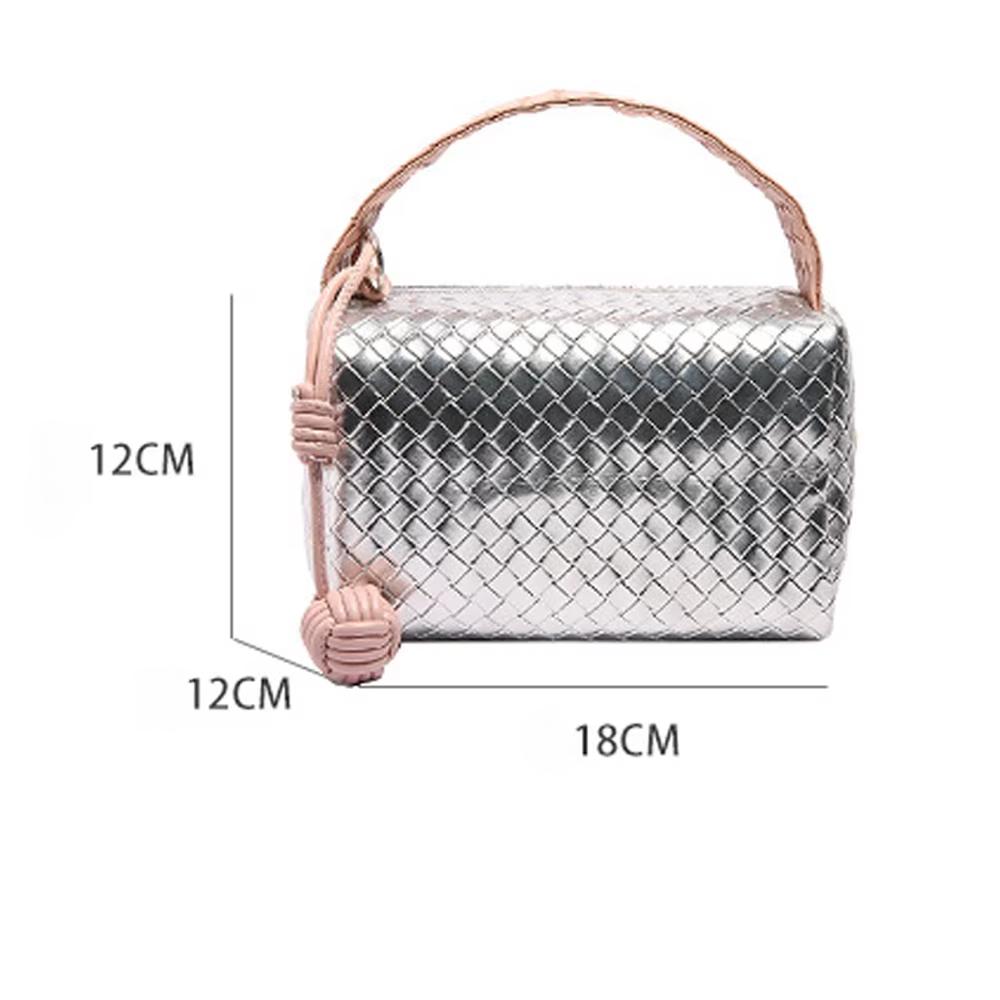 New Woven Handbag Women's Silver Pink Spliced Cosmetic Bag Makeup Bag Toilet Bag Unique Design Handbag Tote Bags for Women