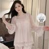 Autumn Long-sleeved Pajamas Women's with Chest Pads, Mesh, Sweet Lace Princess Style Trousers Set, Loungewear