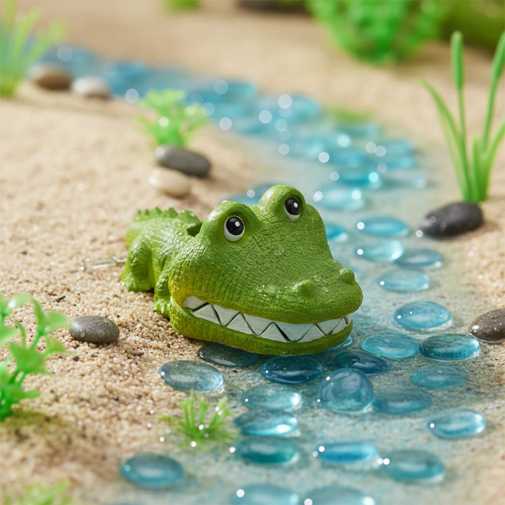 Resin Crocodile Ornament for Home Office Aquarium Decoration with Oxygen Pump Connection