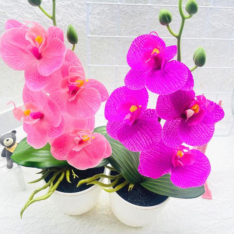 Flower Simulated Four Phalaenopsis Artificial Green Plant Potted Decor Indoor