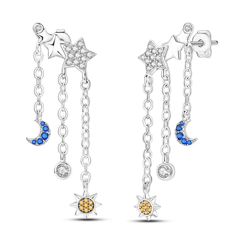 Original Design Hoop Earrings For Women 925 Silver Colorful Zircon Star Moon Series Elegant Jewelry DIY Making