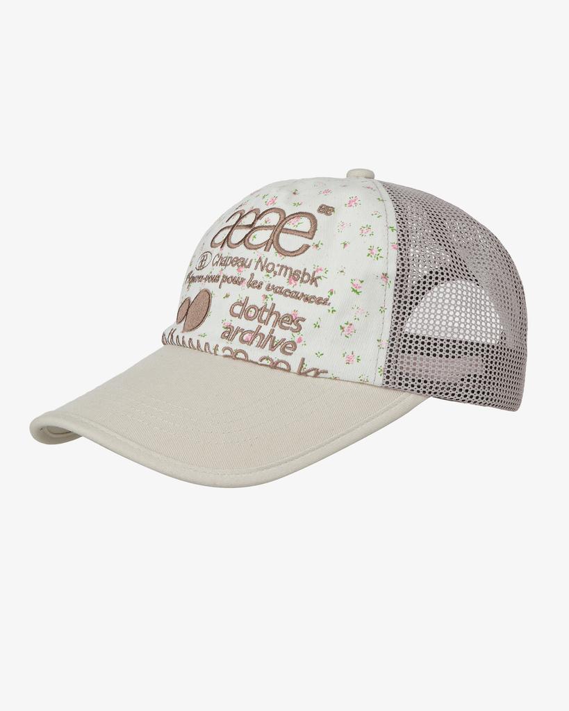 Eiieii Web Logo Flower Mesh Cap [White/Beige]