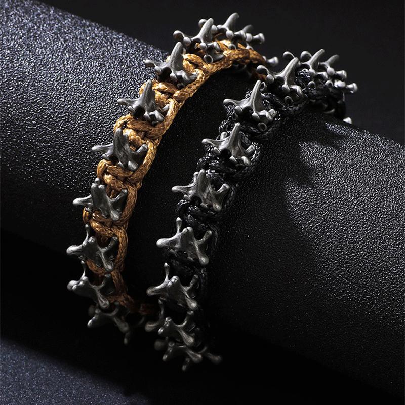 Punk Hip Hop Style Men'S Handmade Woven Alloy Keel Bracelet Adjustable Size Hand Accessory