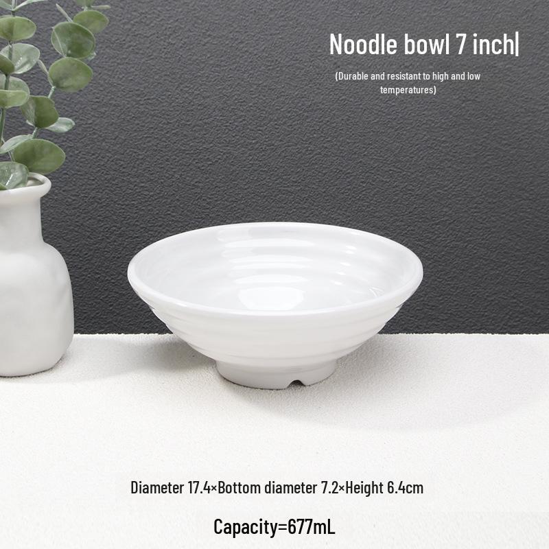 A5 White Melamine High-Temperature-Resistant Noodle and Soup Bowl, Ramen Bowl, Rice Noodle Roll Plate, Vegetable Plate.