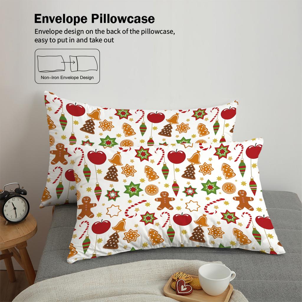 3-piece Christmas Cute Gingerbread Man Pattern Print (1 duvet cover+2 pillowcases, no core) Comfortable Bedding Set