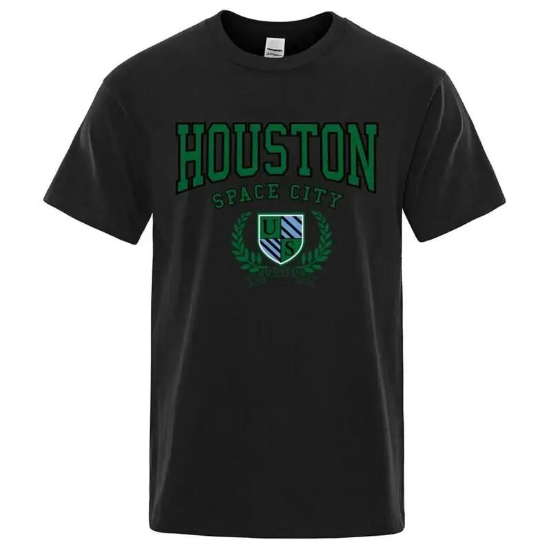 Houston Space City Hip Hop Letter T Shirt Unisex Breathable Summer