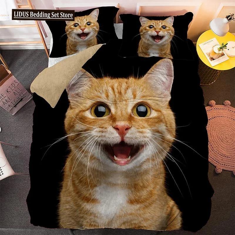 Härligt Sällskapsdjur Katt Sängklädesset Djurtryckta Överdrag Enkelt Dubbelt King Queen Storlek Påslakan Kitty Mönster Polyester Quiltöverdrag