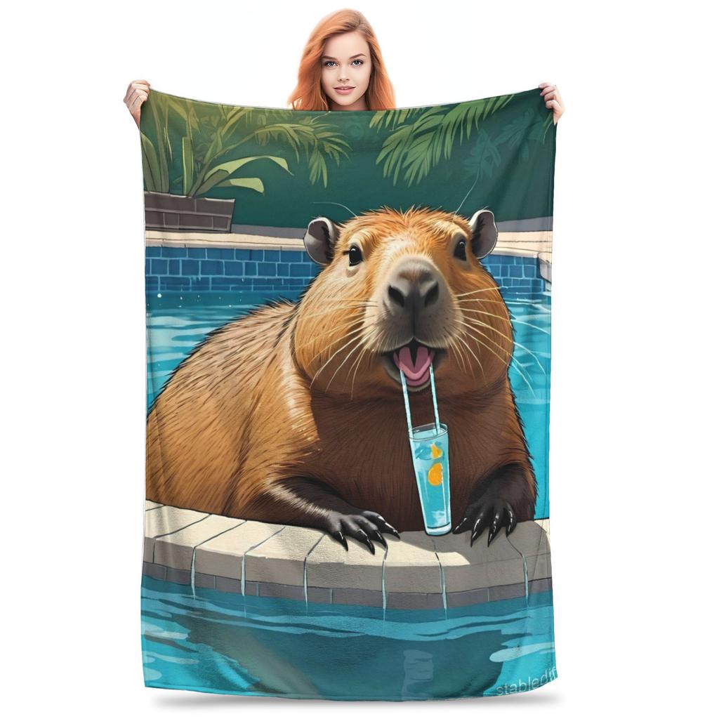 Trembling Capybara Flannel Blanket Winter  Soft Durable Throw Blanket for Kids Couch Bed Funny Bedspread Sofa Bed Cover