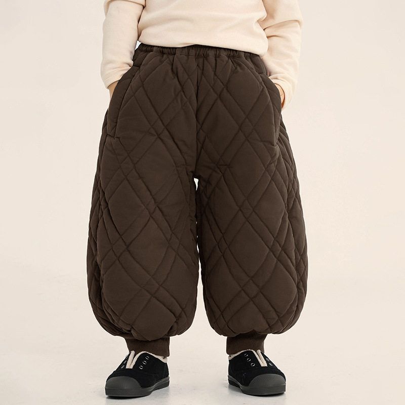 Children s Clothing Boys  Quilted Pants Winter Kids One-Piece Quilted Cotton Pants Thickened Ankle Banded Pants Children Outerwear Cotton Pants Curry color 140