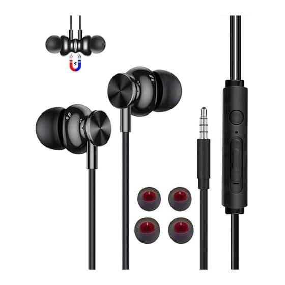 Earphones 3m Wired Earphones with Microphone Magnetic Design Noise Canceling Stereo Earphones Extension Cable In-Ear Headphones 3.5mm Jack Compatible