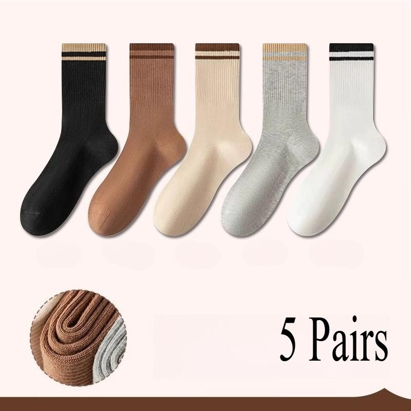 

5/10 пар простых высокоэластичных повседневных носков для девочек с полосками Майяра, носки в корейском стиле для женщин One size