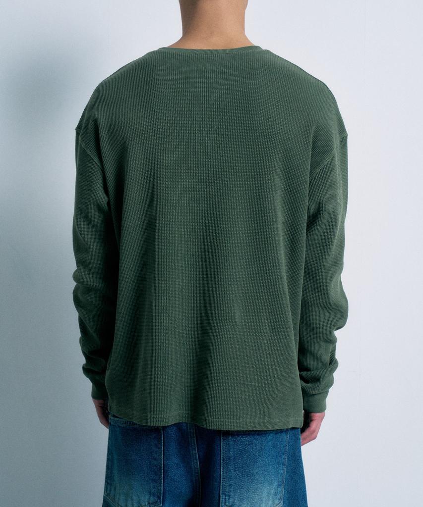 FERNOV Washed Waffle Henley Neck Khaki