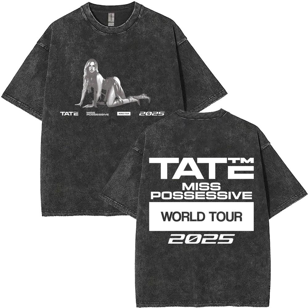 Tate Mcrae So Close To What Miss Possessive Vintage Washed T Shirts Men Women Fashion Casual Cotton Tshirts Streetwear Unisex