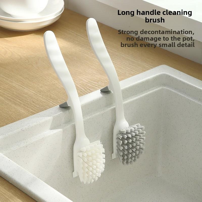 Long Handle Kitchen Pot Brush Vertical Dishwashing Brush Kitchen Sink Stove Decontamination Non-stick Easy Oil Pot Brush