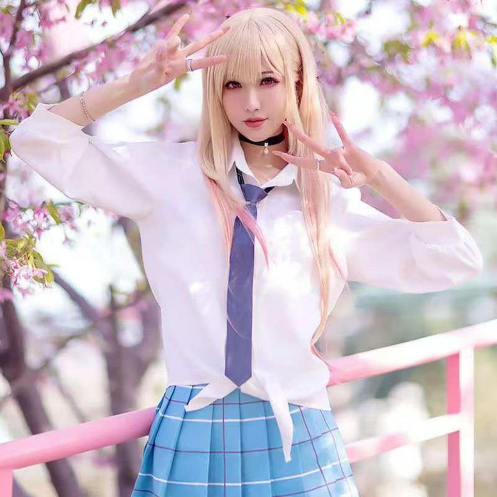 Kitagawa Marin Cosplay Anime Min Klesdrakt Darling Kitagawa Marin Cosplay Kostyme Kjoler Skoleuniform Parykk Øredobber Dress Jenter