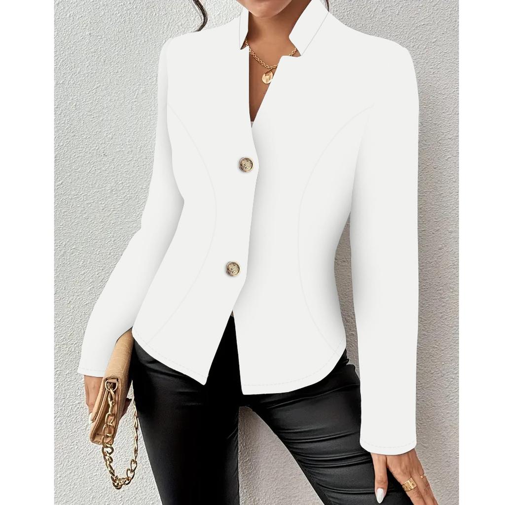 Damen Casual Einfarbig Slim Fit Zwei-Knopf-Kragen mit fehlenden Ecken Langärmliger Sakko
