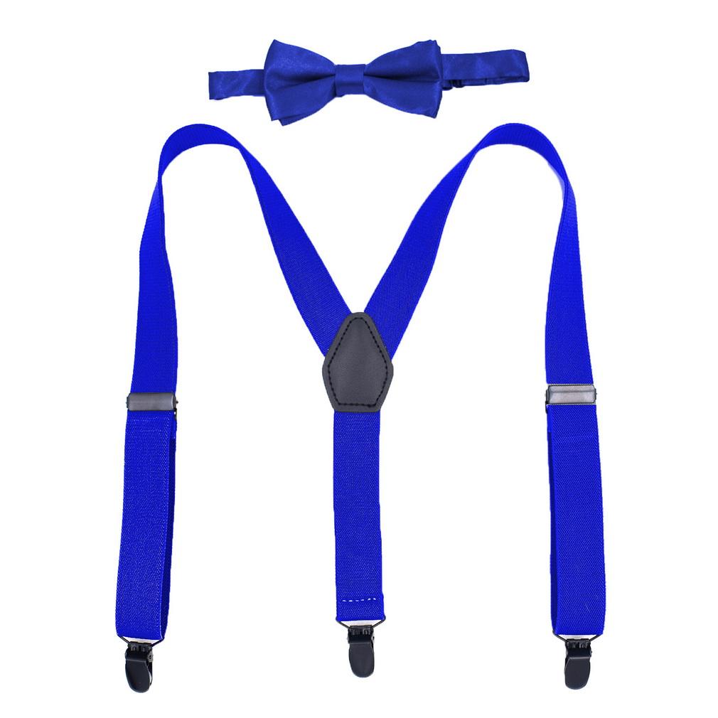 Kids 3 Clips Suspenders Bow Tie Set Adjustable Elastic Braces for Boys Girls