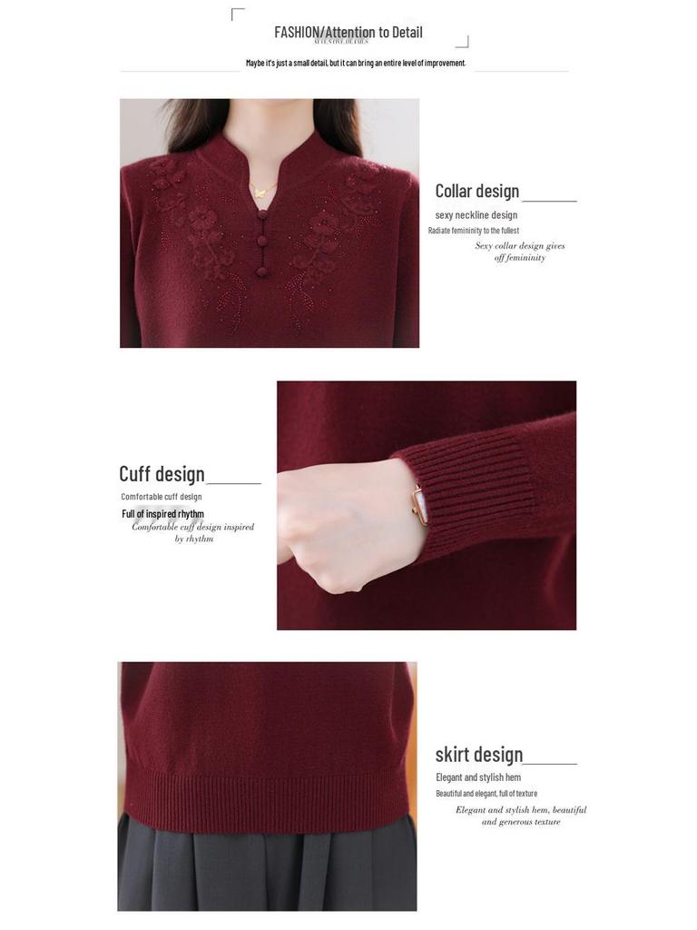 Mom's Stylish Knit Sweater 2025 - Thickened Base Layer for Middle-Aged & Elderly Women 50+