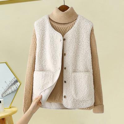 Winter Women Layering Vest Coat Thin Padded Press Button Closure V Neck Thin