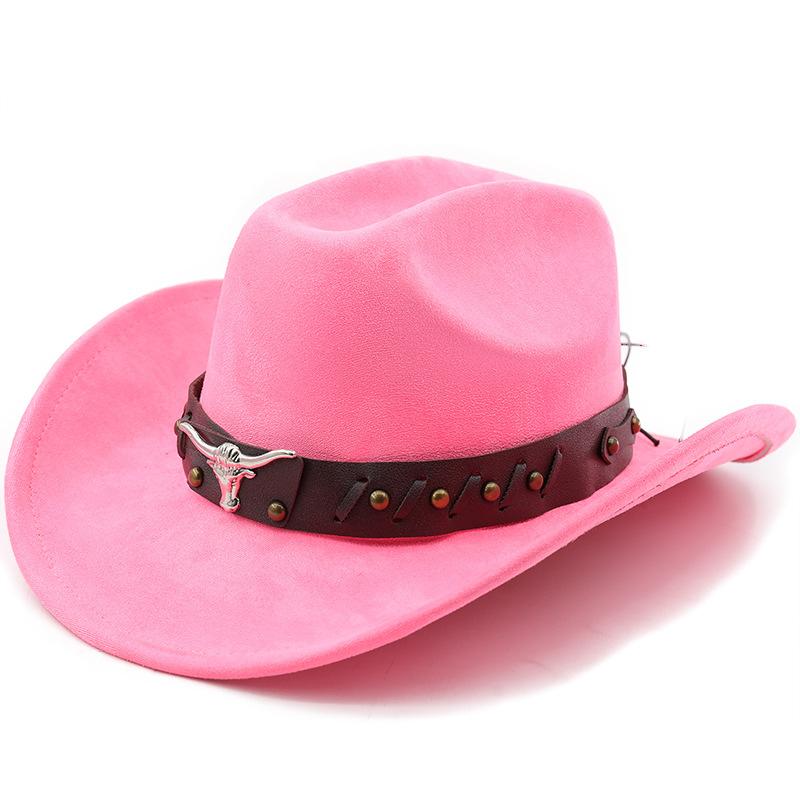 Cappello western da cowboy in camoscio con testa di mucca cappello a cilindro in lana jazz cappello in feltro stile etnico autunno e inverno cappello a tesa larga da uomo e donna