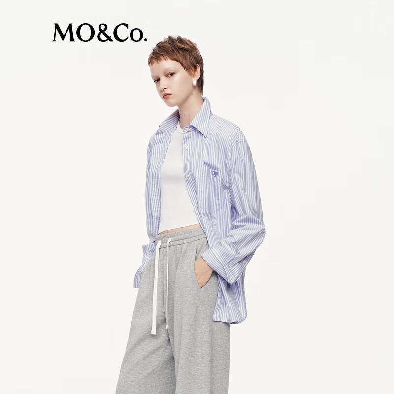 MO&Co. Heart Embroidery Striped Cotton Shirt