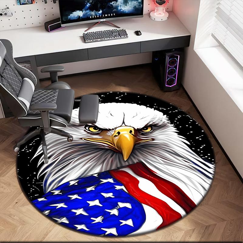1 Stück Der majestätische amerikanische Weißkopfseeadler Runder Teppich Bemalt Gedruckter kreisförmiger Teppich, Haustürmatte, Outdoor-Reiseschutzteppich