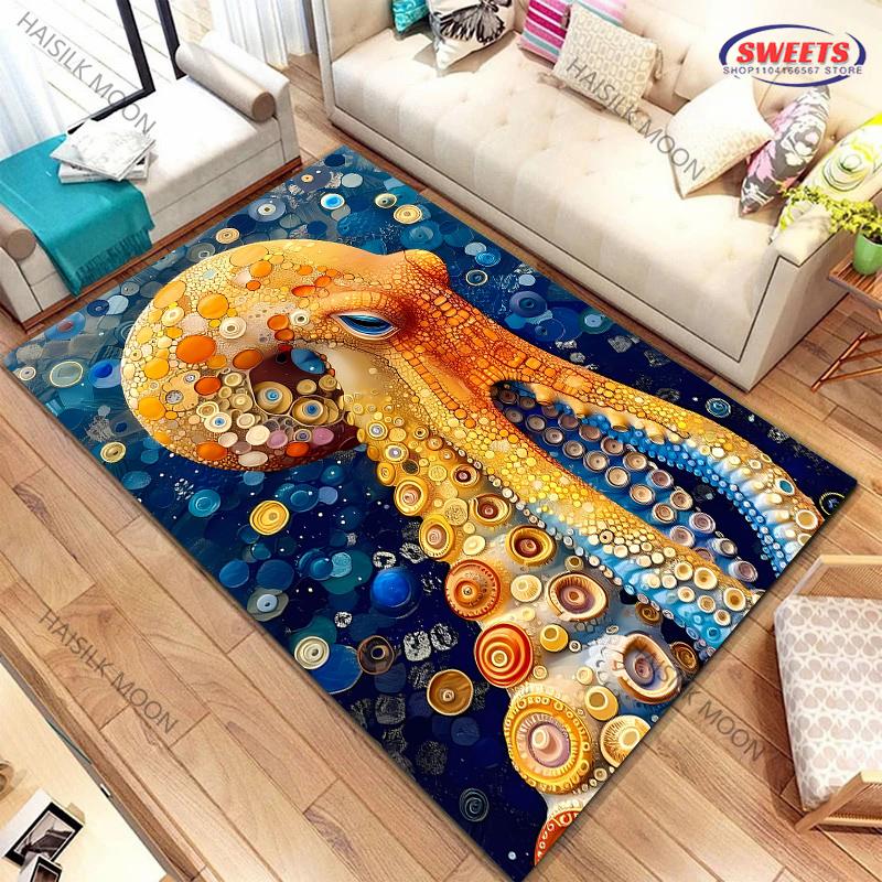 Dywan z nadrukiem o tematyce ośmiornicy olbrzymiej Nowość! Wytrzymałe do salonów, sypialni, biur, trwałe maty do prania w pralce