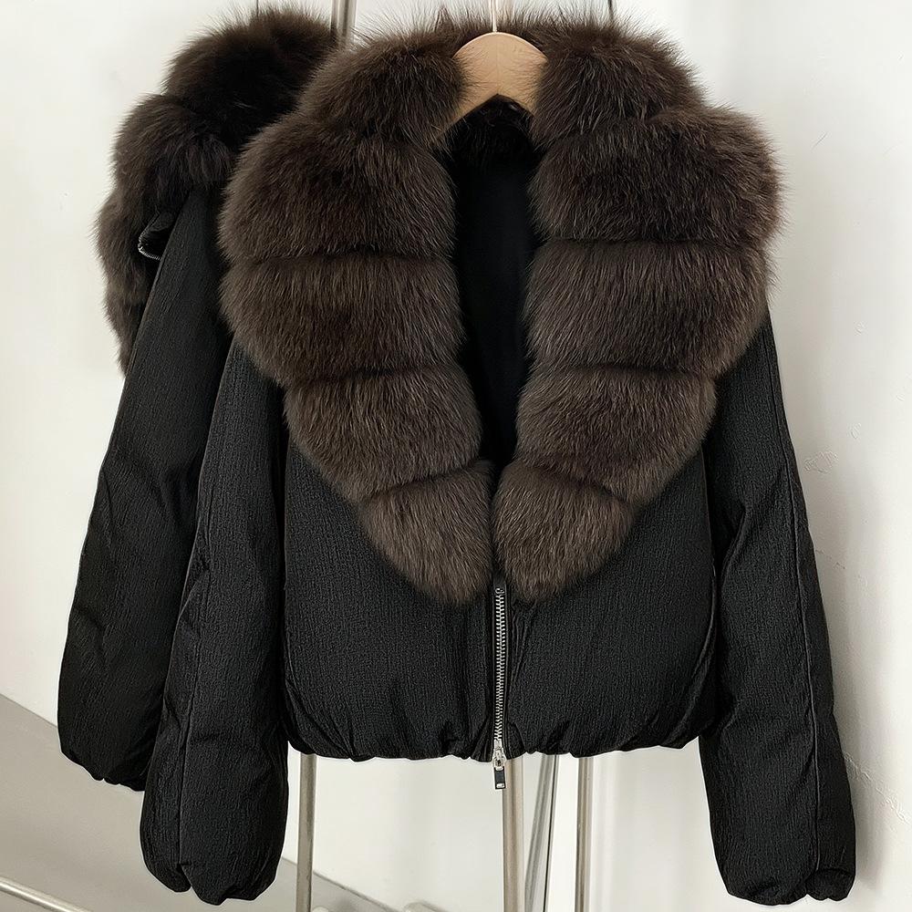 European and American winter new natural real fox hair duck down jacket short stand-up collar thickened warm jacket