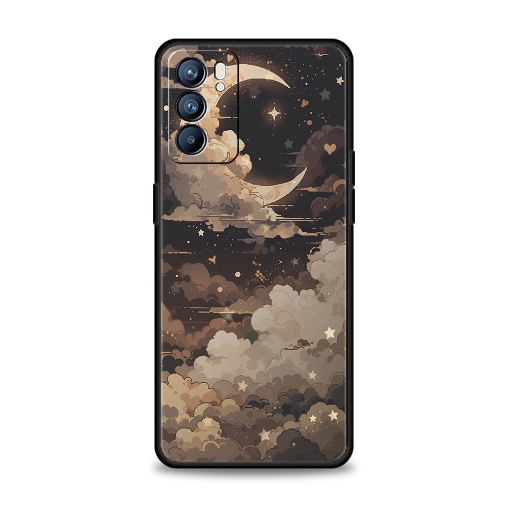 Moon Cloud Comic Style Phone Case For Oppo A54 A53 A52 A15 A95 A16 A78 A79 A80 A98 4G Find X5 X6 Reno10 12 13 F Pro 5G Cover