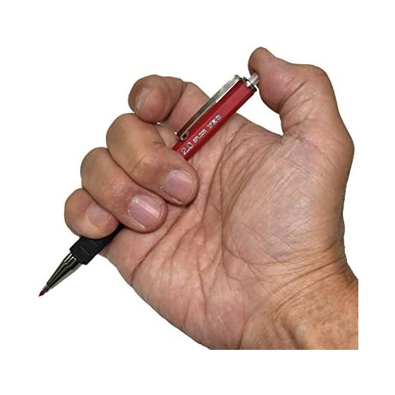 Fuji Super Knock Sharp 2.0mm Red SPL20R-H Marking Pencil for Wood, Concrete, Steel - Built-in Eraser and Sharpener, Rubber Grip, Made in Japan