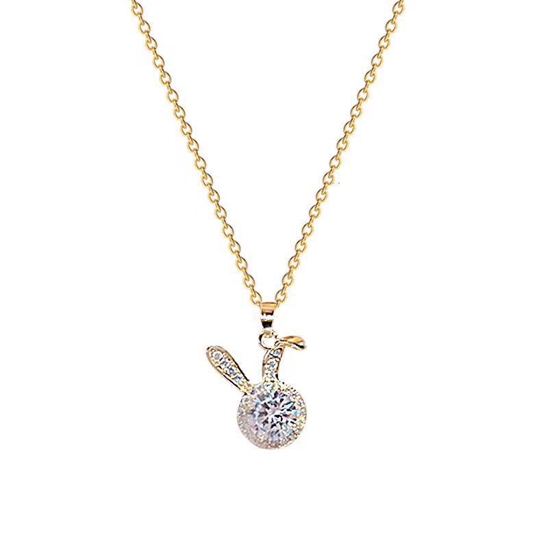 Charming Zirconia Rabbit Necklace - Women's Unique Design in Chinese Style, Titanium Steel Clavicle Chain, Perfect Birthday Gift.