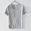Summer Men Thin Breathable T-shirt V-neck Short Sleeve Solid Color Casual Basic Tees Casual Bottoms Pullover Tops