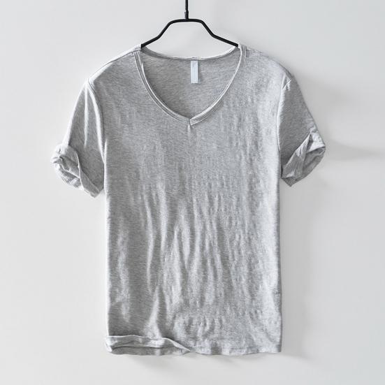 Summer Men Thin Breathable T-shirt V-neck Short Sleeve Solid Color Casual Basic Tees Casual Bottoms Pullover Tops