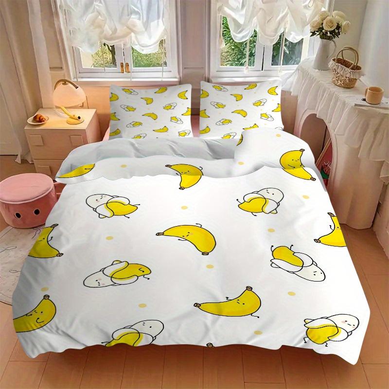 3pcs Banana Pattern Bedding Set, Breathable and Soft, Suitable for All Seasons, Ideal for Home Use, Suitable for Bedroom Decor 21112